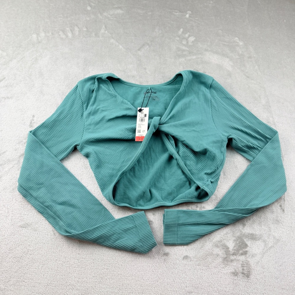 Garage Sabrina Seamless Women's Large LS Twist Front Crop Top Teal Gem 100067898